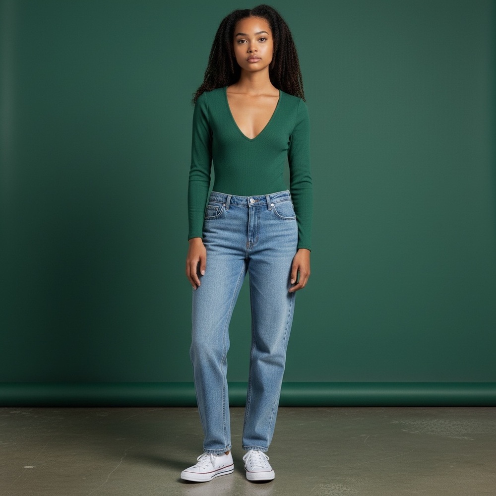 💜 Klassy Network Emerald Green Ribbed Bramisuit with Deep V | Size L